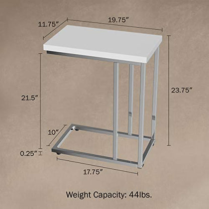 Lavish Home C-Shaped Sofa Side Table - Modern End Table, Laptop Tray, or Compact Bedside Nightstand - Space Saving Furniture by Lavish Home (White) - style: Single End Table
