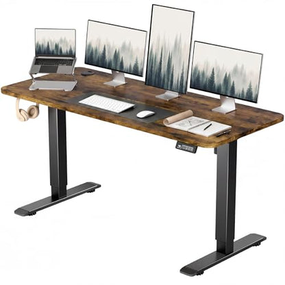 Furmax 55 Inches Electric Height Adjustable Standing Desk Home Office Desk | Large Sit Stand Up Computer Desk Memory Preset with T-Shaped Metal Bracket, Brown - color: Brown, size: 55 Inch