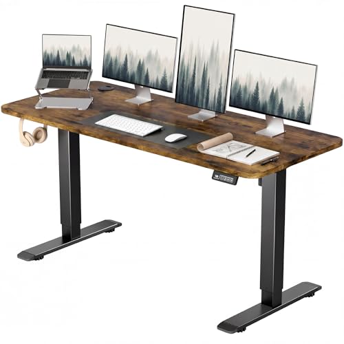 Furmax 55 Inches Electric Height Adjustable Standing Desk Home Office Desk | Large Sit Stand Up Computer Desk Memory Preset with T-Shaped Metal Bracket, Brown - color: Brown, size: 55 Inch