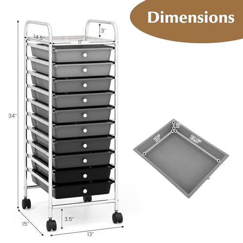 DREAMADE Rolling Cart with Storage Drawers, Utility Cart with Removable Plastic Drawers, Lockable Wheels, Art Cart for Classroom Organization Art Supplies Office Scrapbook (10 Drawers, Mixed-black) - color: Mixed-black, style: 10 Drawers