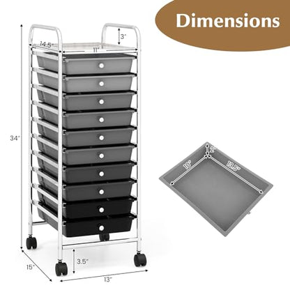 DREAMADE Rolling Cart with Storage Drawers, Utility Cart with Removable Plastic Drawers, Lockable Wheels, Art Cart for Classroom Organization Art Supplies Office Scrapbook (10 Drawers, Mixed-black) - color: Mixed-black, style: 10 Drawers