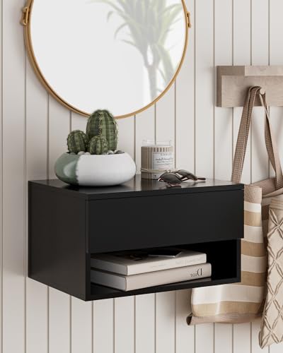 Floating Nightstand, Small Modern Floating Nightstand with Drawer, Floating Shelves for Bedroom, Bathroom (Black) - color: Black