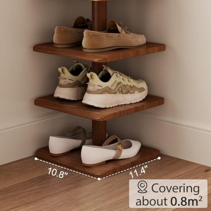 4-Tier Vertical Shoe Rack, Narrow Shoe Tower for Small Space - color: Walnut, size: 11.4"D x 10.8"W x 28.8"H