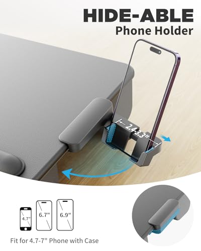 SAIJI Lap Desk with Cushion, Computer Laptop Stand, Lap Laptop Table | Built-in Drawer Storage, Phone Holder, Wrist Pad, Fits Up to 17" Laptops,Leather Surface, Lap Stand for Bed & Couch - color: Gray