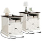 MUUEGM Farmhouse End Tables Living Room Set of 2, NightStand with Charging Station, Wooden Side Table with Adjustable Storage Shelf and Barn Door for Living Room, Bedroom, White, 2 Pack - color: White Set 2