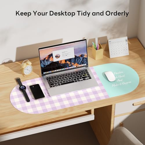Checkered Pattern Desk Pad Protector, 35.5 x 13'' Aesthetic Mouse Mat for Desktop, Waterproof PU Leathe Non-Slip Desk Writing Pad for Office and Home, Purple and Blue - color: Purple and Blue