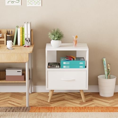 Huhote Kids Nightstand, 2-Tier Night Stand with Drawer, Modern Side Table for Bedroom, Study Room, Small Spaces, White - color: White, size: 2-Tier with Drawer
