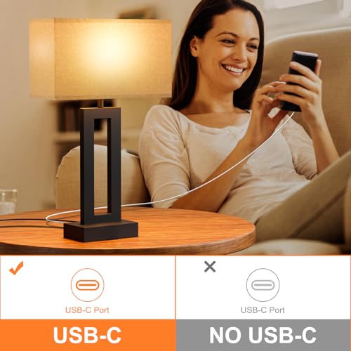 Seealle Bedroom Lamps for Night Stands - Touch Control, 3 Way Dimmable, USB C+A Charging, LED Bulbs, Easy Assembly - color: A. Beige&Black, size: Medium(19.6in)
