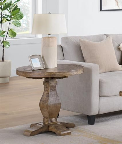 Napa Solid Wood Farmhouse Rustic Round End Side Living Room Table, Nightstand 26" W x 26" D x 25" H | Farmhouse Rustic, Pine Wood, Round Side Table, Nightstand, 2" Plank Top, for Living Room or Bedside, 26" W x 26" D x 25" H - color: Natural Finish
