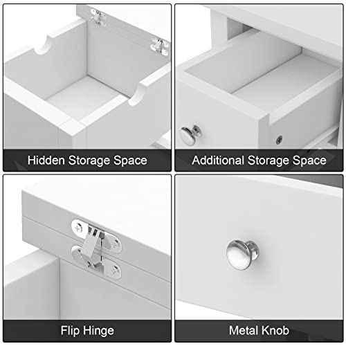 ChooChoo End Table, Flip Top Narrow End Table with Drawer | Narrow Side Table with Flip Top, Accent Small Side Table Nightstand for Living Room, Bedroom, and Small Spaces, White - color: White, size: 1 Pack, style: Without Power
