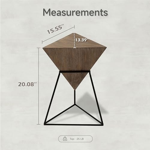 COZAYH Modern Geometric End Table with Wooden Top and Metal Base, Unique Pyramid Side Table Plant Stand for Office, Living Room, Bedroom, Fully Assembled, Triangle, Brown, Nature - color: Brown