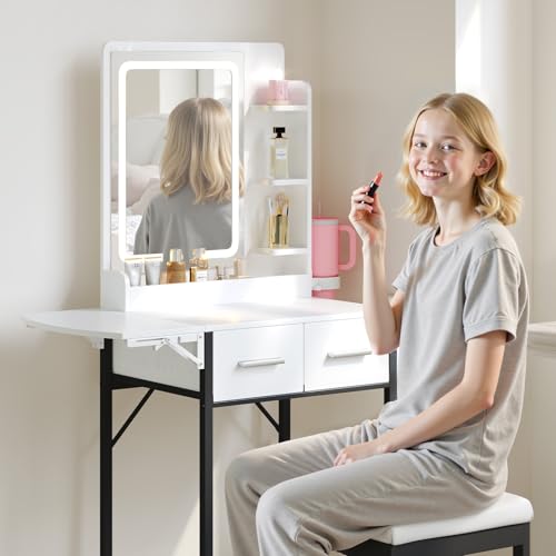 Small Vanity Desk for Mini Space: Compact Makeup Table Set for Tiny Bedroom - Space Saving Vanity for Girls - color: Black