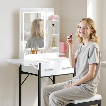 Small Vanity Desk for Mini Space: Compact Makeup Table Set for Tiny Bedroom - Space Saving Vanity for Girls - color: Black