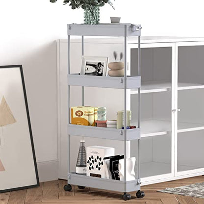SPACELEAD Slim Storage Cart 4 Tier,Bathroom Organizer Rolling Utility,Mobile Shelving Unit Slide Out for Office, Kitchen, Laundry Room & Narrow Places,Gray - color: Gray