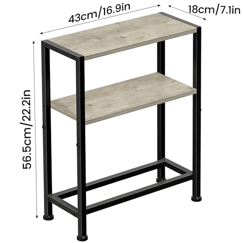 Narrow Side Table Set of 2 for Small Space, 2-Tier Small End Table with Shelf Holder, Slim Nightstand, Skinny Snack Couch Table in Living Room, Bedroom, Study, Kitchen and Balcony (Greige) - color: Greige