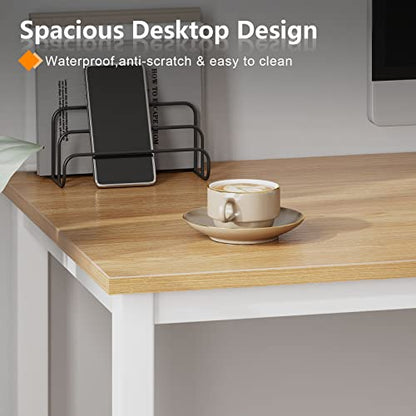 Need 55 Inch Large Computer Desk - Modern Simple Style Home Office Gaming Desk, Basic Writing Table for Study Student, White Metal Frame, Teak - color: Teak & White, size: 55 inches