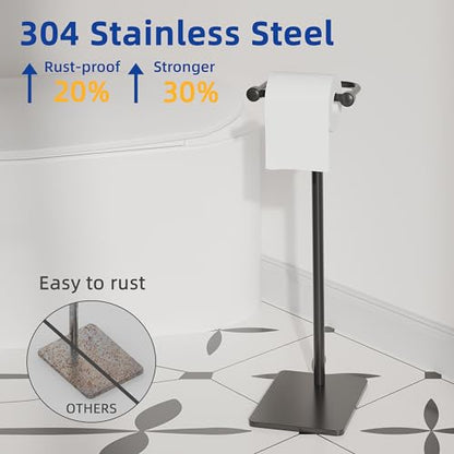 RUACQ Bathroom Toilet Paper Holder Stand, Matte Black | Dual-Post Pivoting Free Standing Toilet Roll Holder with Weighted Base, Anti-drop Design 304 Stainless Steel Tissue Stand - color: Matte Black, size: Free Standing