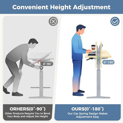 DUMOS Standing Desk with Wheels, Computer Cart, Rolling Table | Height Adjustable, Pneumatic Lift, Portable Workstation, Bed Sofa Hospital, Office Use, Black
