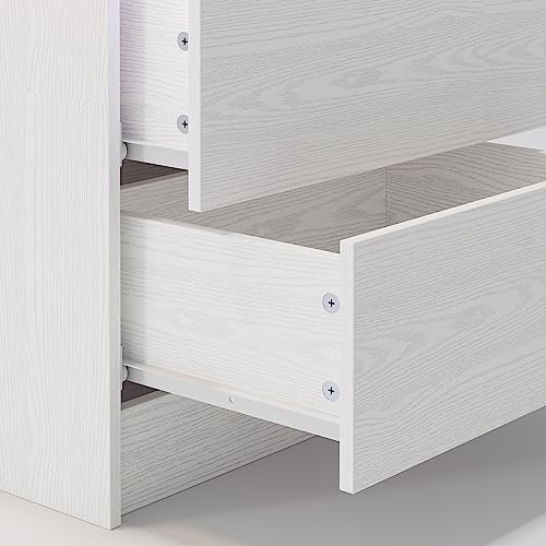 LIKIMIO Nightstand with Charging Station LED Light and 2 Drawers White | bedside table; end table; charging station; LED light; 2 drawers; White wood grain; small spaces - color: White
