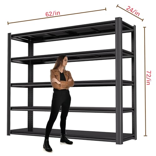 72"H Garage Shelving Heavy Duty Storage Shelves 5000 LBS Adjustable Metal Shelving Uints and Storage for Garage,Warehouse,School,Commercial,Business,62 "W x 24 "D x 72 "H (5T 72*62*24) - size: 5T 62 "W x 24 "D x 72 "H