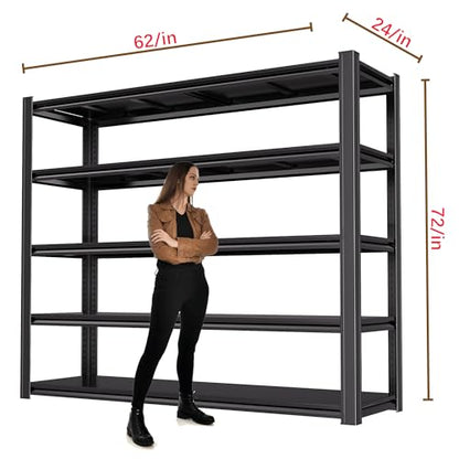 72"H Garage Shelving Heavy Duty Storage Shelves 5000 LBS Adjustable Metal Shelving Uints and Storage for Garage,Warehouse,School,Commercial,Business,62 "W x 24 "D x 72 "H (5T 72*62*24) - size: 5T 62 "W x 24 "D x 72 "H