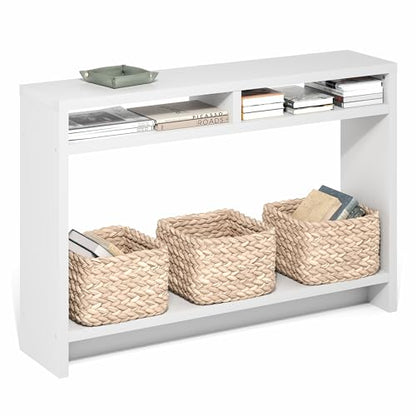 Furinno Viola Entryway Table, 3-Tier Narrow Console Table with Extra Thick Frame and Storage Shelf, 47.2" Wide Sofa Table, for Living Room, Home Office, Entryway, White - color: White