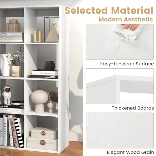 Giantex 8-Cube Bookcase, White Cubby Bookshelf w/Back Guardrail & Anti-Tipping Kits, 8-Tier Freestanding Storage Organizer with Shelves, Open Back Display Rack for Living Room, Bedroom, Study