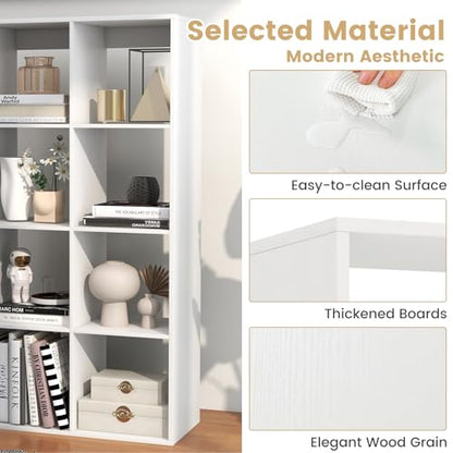 Giantex 8-Cube Bookcase, White Cubby Bookshelf w/Back Guardrail & Anti-Tipping Kits, 8-Tier Freestanding Storage Organizer with Shelves, Open Back Display Rack for Living Room, Bedroom, Study