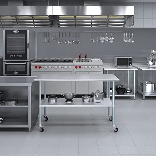 AmGood 60" Long x 30" Deep Stainless Steel Table with Casters - size: 60" Long x 30" Deep