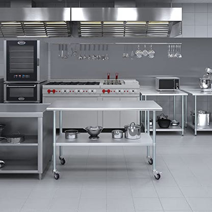 AmGood 60" Long x 30" Deep Stainless Steel Table with Casters - size: 60" Long x 30" Deep