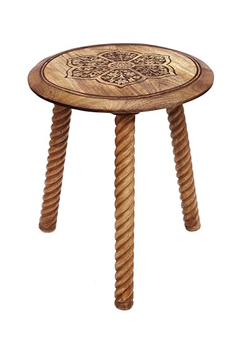 COTTON CRAFT Solid Wood End Table - 18 Inch Round Natural Hand Carved Table | Global Boho Side Table - Easy to Assemble Accent Table - Rustic Farmhouse Small Spaces Entryway Living Room Bedside - color: Natural, size: 18x18x18