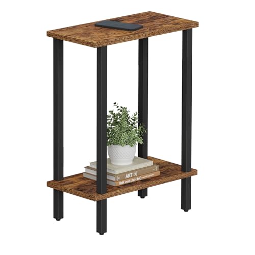 TUTOTAK Narrow Side Table, 2-Tier Small End Table for Couch | Skinny Sofa Table, Slim Nightstand, Easy Assembly for Living Room, Bedroom, Brown TB01BB062 - color: Brown, size: 2-Tier（7.9"D x 15.8"W x 22.5"H）