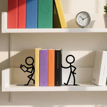 Metal Bookends Reading People Book Ends for Shelves | Figurine Bookends Decorative Unique Desk Bookend Black Book Stopper for Home Reading Bookshelf Decor Book Lovers Gift - style: Reading People