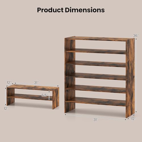 COSTWAY 6-Tier Shoe Rack, Extra Wide Shoe Shelf Organizer with Stackable Design, 31" Freestanding Adjustable Storage Shoe Stand for Small Space Entryway Hallway Closet (1,Rustic Brown) - color: Rustic Brown