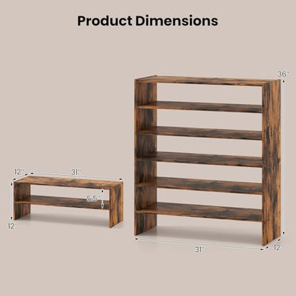 COSTWAY 6-Tier Shoe Rack, Extra Wide Shoe Shelf Organizer with Stackable Design, 31" Freestanding Adjustable Storage Shoe Stand for Small Space Entryway Hallway Closet (1,Rustic Brown) - color: Rustic Brown