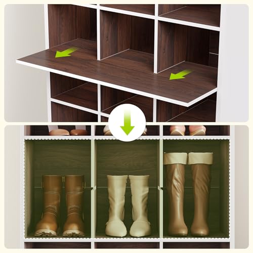 LITTLE TREE 70.9" Tall Shoe Rack, 10-Tier Freestanding Shelf, Max. Store 30 Pairs, Shoe Cabinet Organizer for Living Room, Entryway, Cloakroom, White + Brown - color: White + Brown