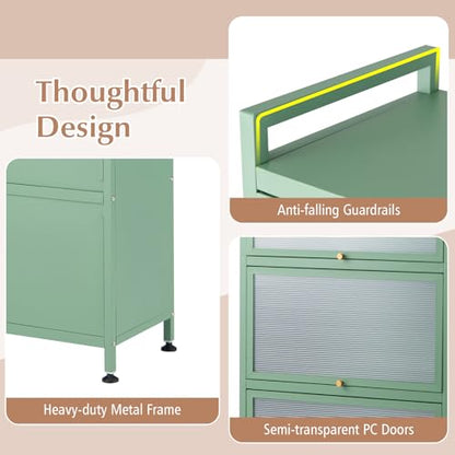 LDAILY 5-Tier Kitchen Storage Cabinet, Mobile Microwave Stand with Metal Frame, Double Anti-toppling Device, 4 Rolling Casters, Freestanding Bakers Rack for Kitchen, Dining Room, Living Room (Green) - color: Green