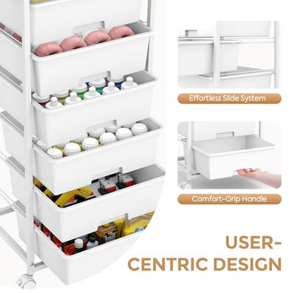 6 Drawer Rolling Storage Cart with Wooden Top and Wheels for Crafts,White | Easy Setup, Large Capacity, Sturdy Build, Lockable Mobility, For office, classroom and art studio supplies - color: White