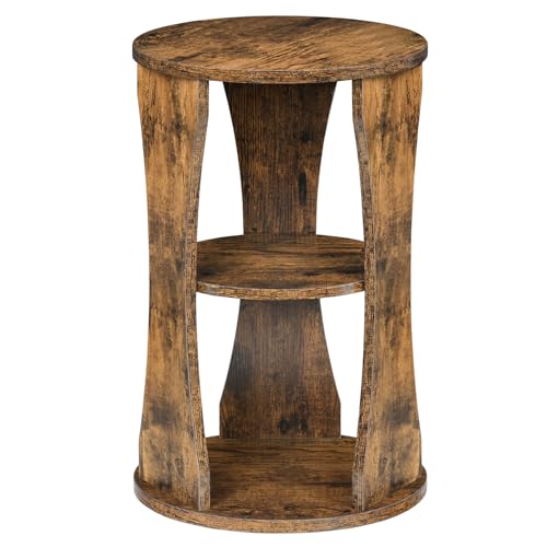 YATINEY Round Side Table, 3-Tier Small End Table with Storage Shelves, Wooden Accent Table for Living Room, Bedroom, Rustic Brown ET15BR - color: Rustic Brown