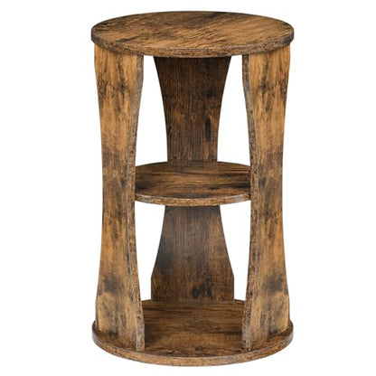 YATINEY Round Side Table, 3-Tier Small End Table with Storage Shelves, Wooden Accent Table for Living Room, Bedroom, Rustic Brown ET15BR - color: Rustic Brown