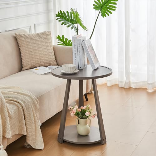 Uniclinens Wood Round End Table - Small Round Side Table with Lower Shelf for Living Room Sofa Couch, Bedroom Wooden Nightstand, Gray - color: Grey, style: Style 7