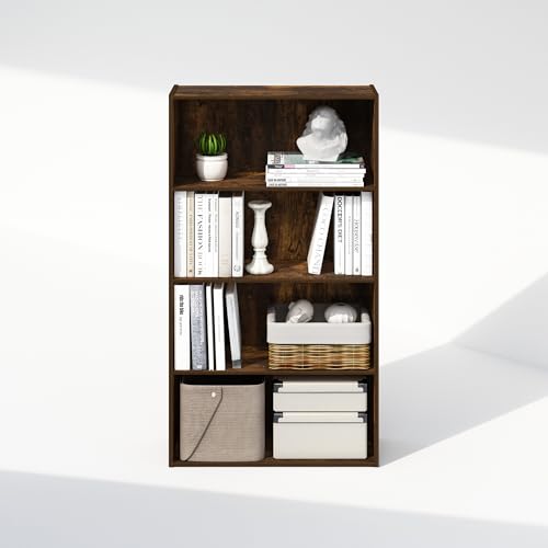 Furinno Simple Book Shelf, 4-Tier Bookshelf, Bookcase with Open Shelf, 9.4 x 23.6 x 41.7, for Living Room, Bedroom, Home Office, Amber Pine - color: Amber Pine, size: 4-Tier, Standard