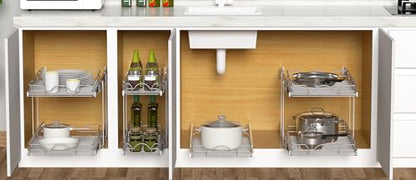 OCG 2 Tier Pull Out Cabinet Organizer (21.5" W x 18" D), Pull Out Shelves for Kitchen Cabinets, Slide Out Pantry Shelves for Base Cabinet Organization in Kitchen Bathroom Pantry, Chrome Finish - size: 21.5"W x 18"D, 2 Tier