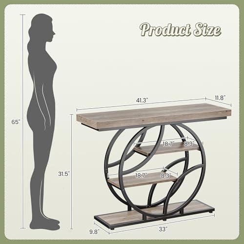 Huuger 41.3 Inch Entryway Table, Modern Console Sofa Table, Accent Table with Shelves, for Entry, Hallway, Entrance, Foyer, O-Shaped Metal Frame, Grey - color: Grey, size: 11.8"D x 41.3"W x 31.5"H