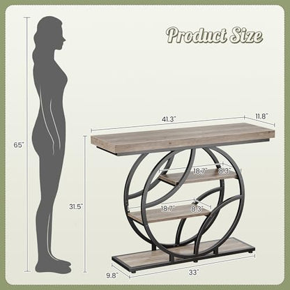 Huuger 41.3 Inch Entryway Table, Modern Console Sofa Table, Accent Table with Shelves, for Entry, Hallway, Entrance, Foyer, O-Shaped Metal Frame, Grey - color: Grey, size: 11.8"D x 41.3"W x 31.5"H