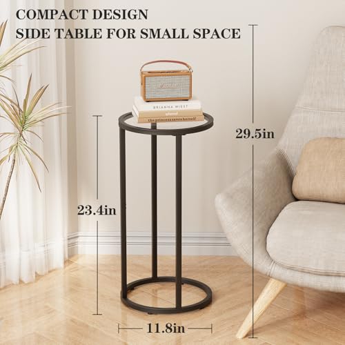 Easy Paws Round Side Table,Glass C Shaped Table,Couch End Table, Tempered Glass Snack Table with Metal Frame, Sofa Couch Bedside Table,TV Tray Table for Small Space(Black,2pcs) - color: Black