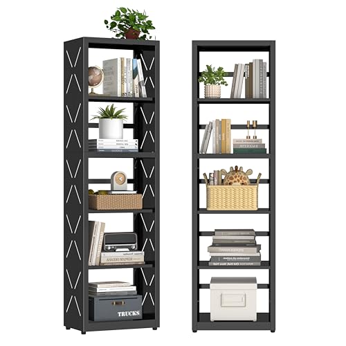 UNICOLY Bookshelves and Bookcases, 5 Tier Metal Bookshelf with Adjustable Shelves and Bookends, Open Shelf Bookcase, Display Shelves for Home Decor Bedroom, Living Room, Home Office, Black - color: Black, size: H55*W16*D10inch