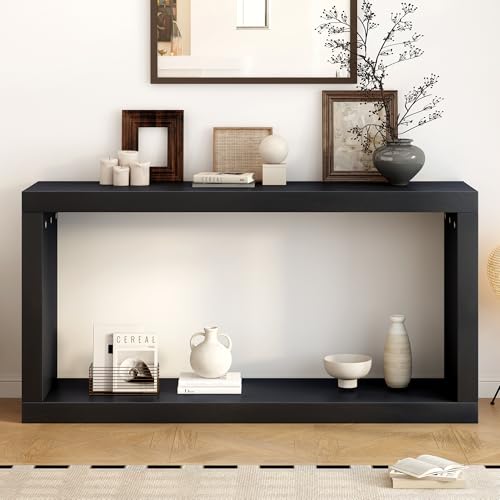 JOSHEN 60" Entryway Hallway Shelf Table, Easy-Assembly Square Table, Stable Space-Saving for Living Room, Black - color: Black
