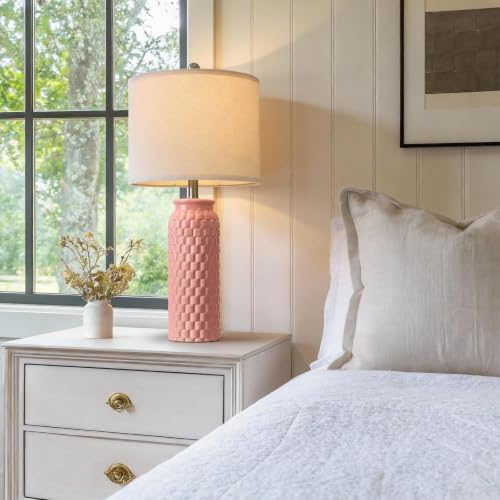 USumkky 27" Ceramic Table Lamps Set of 2 - Modern Farmhouse & Boho Style, Bedside Nightstand Lamps for Bedroom, Living Room End Table Lamps, Small Desk Lamp(Pink) - color: 27" Pink-2 Pack