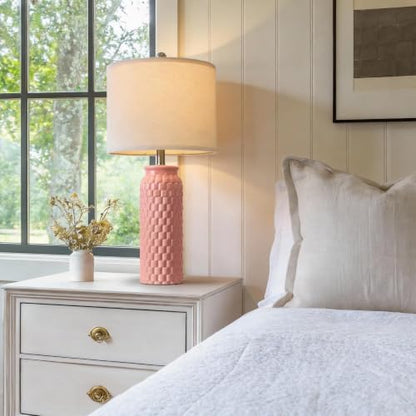 USumkky 27" Ceramic Table Lamps Set of 2 - Modern Farmhouse & Boho Style, Bedside Nightstand Lamps for Bedroom, Living Room End Table Lamps, Small Desk Lamp(Pink) - color: 27" Pink-2 Pack